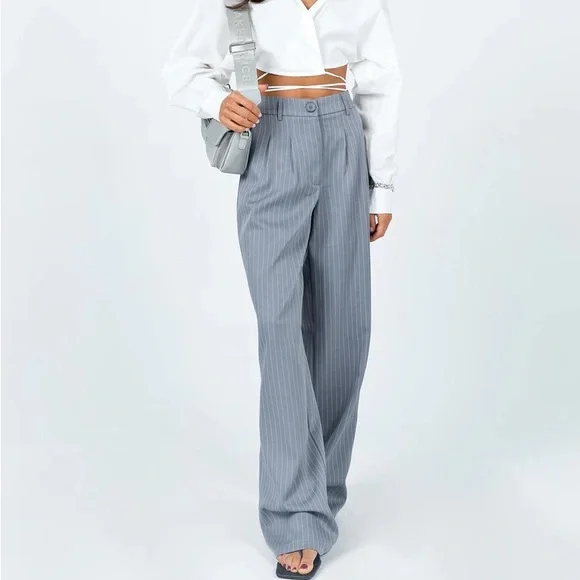 Princess Polly Archer Pants Pinstripe Grey Petite - Picture 11 of 12